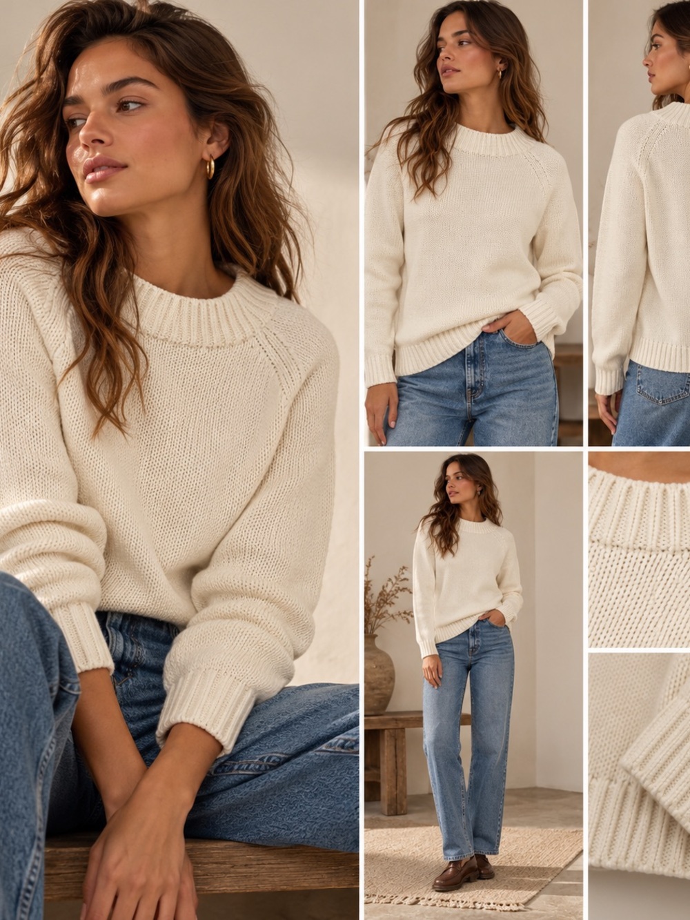 Ralph Lauren Cotton-Blend Crewneck Sweater in Cream, likely vintage
